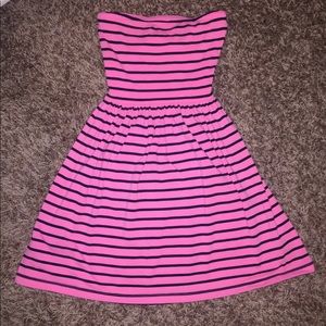 Pink and navy striped summer dress